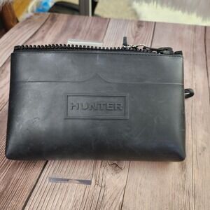 Hunter for Target Black Rubber Wristlet Pouch Water Resistant Zipper Bag Logo